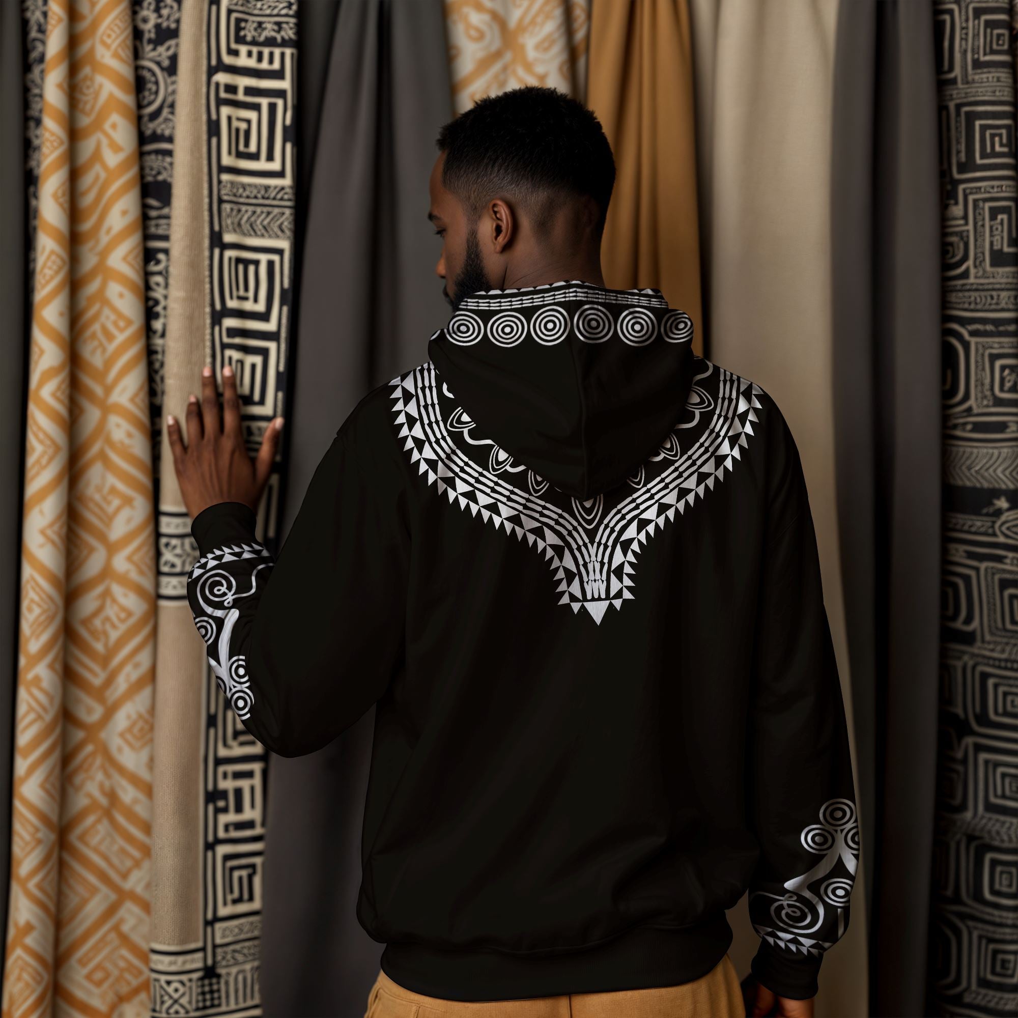 Printed Dashiki Color Black All-over Hoodie