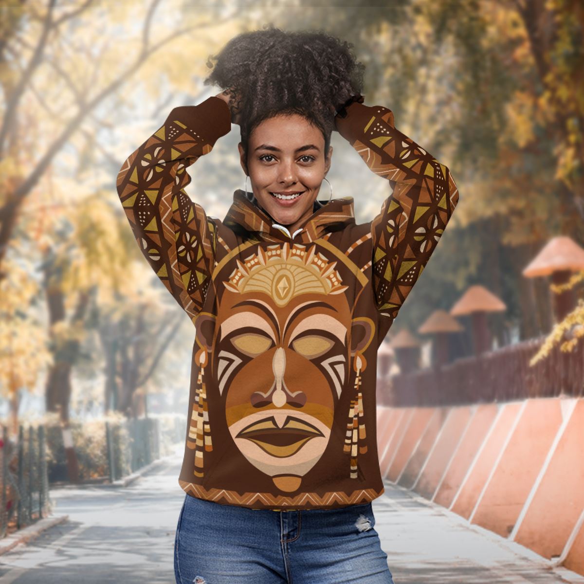 African Mask Printed Mudcloth All-over Hoodie