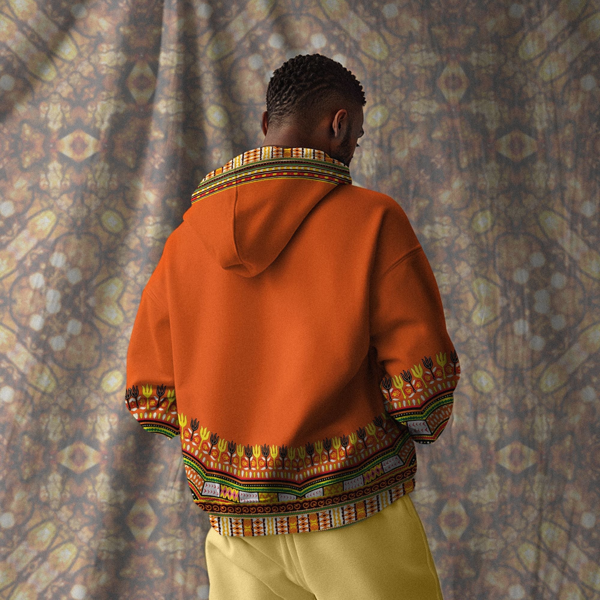 Printed Dashiki In Orange All-over Hoodie