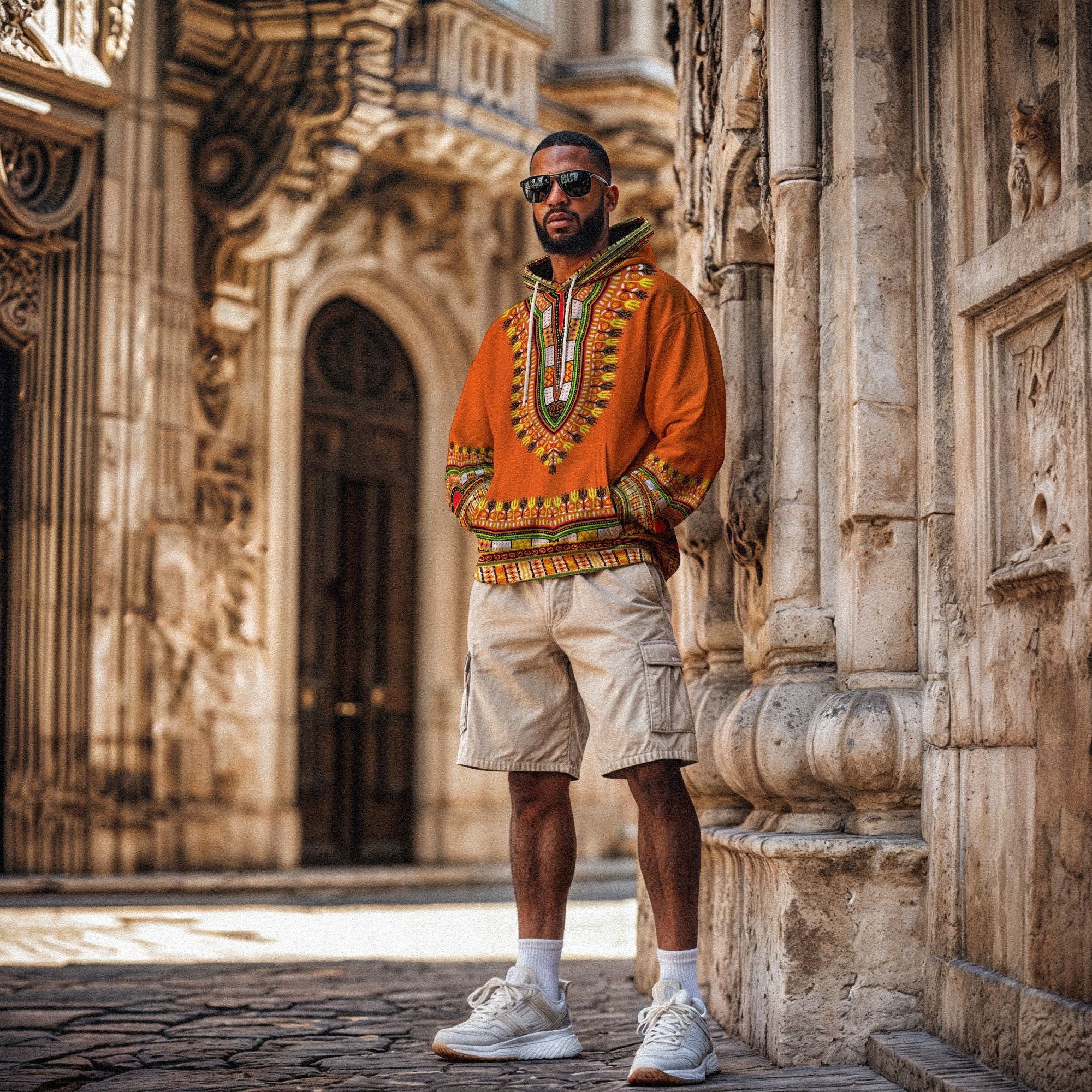 Printed Dashiki In Orange All-over Hoodie