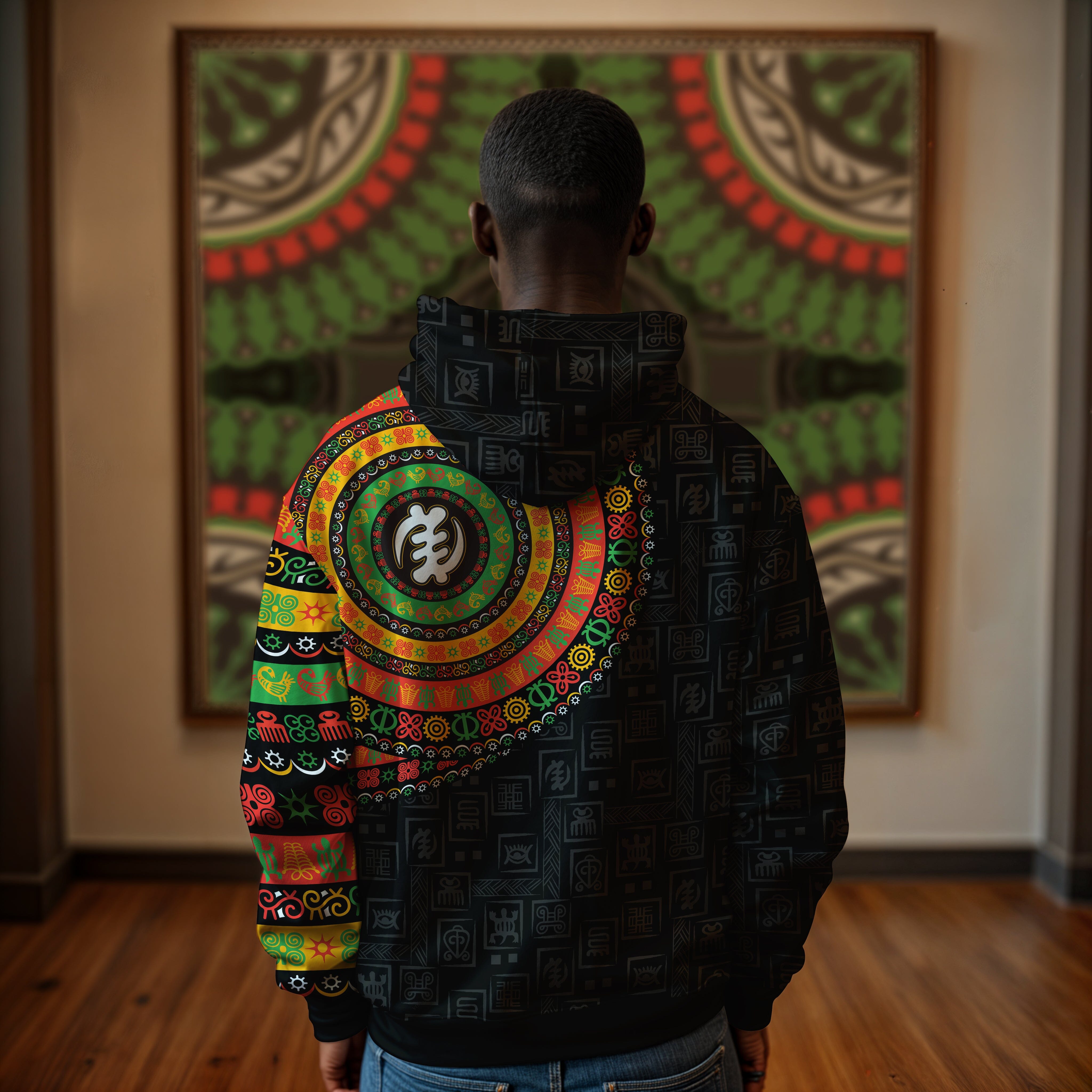 Adinkra Symbols Print Sleeve All-over Hoodie