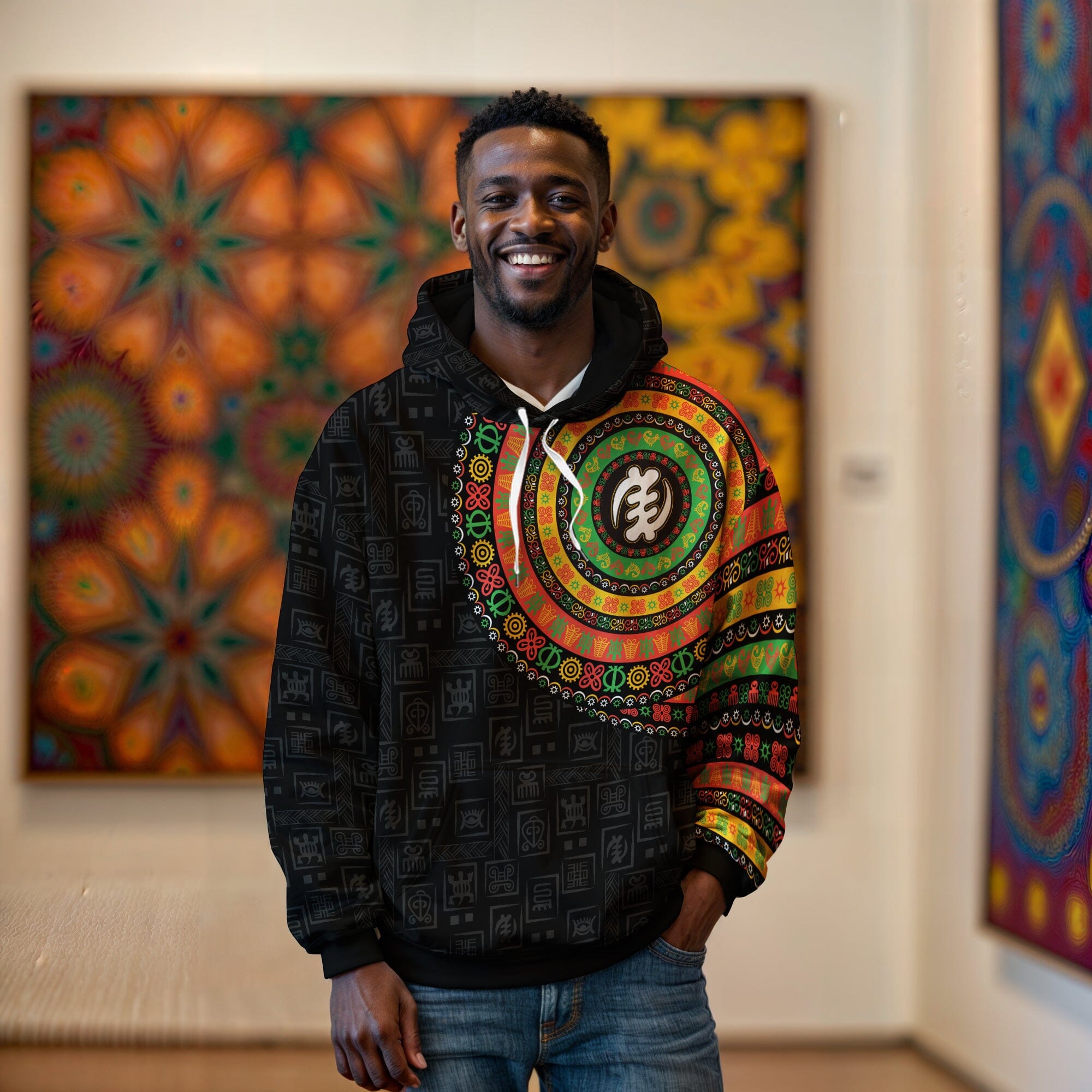 Adinkra Symbols Print Sleeve All-over Hoodie