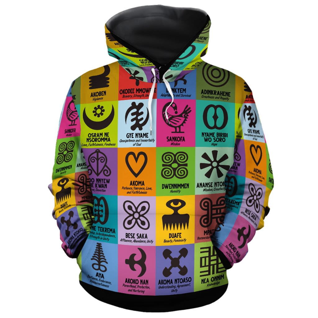 Multi Color Adinkra Symbols All-over Hoodie