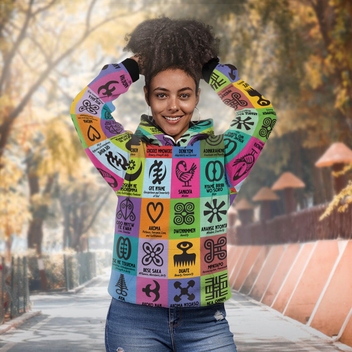 Multi Color Adinkra Symbols All-over Hoodie