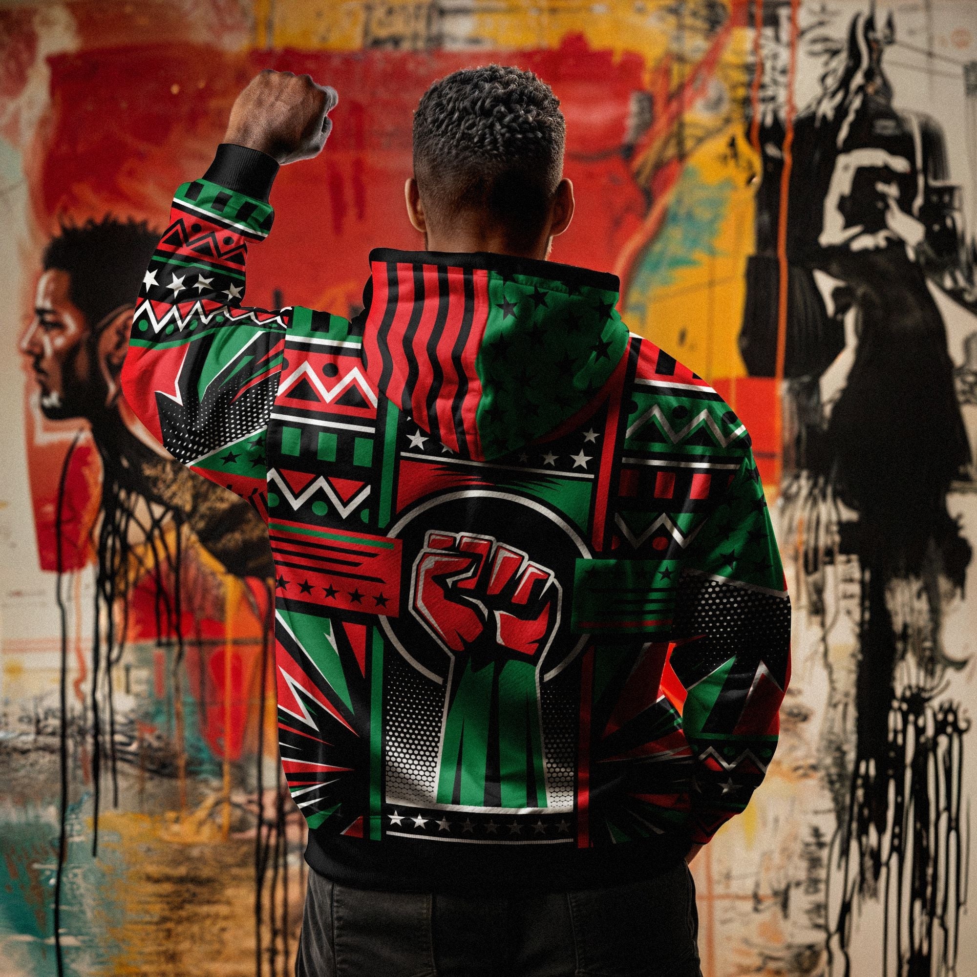 Power Fist And Patterns In Pan African Colors All-over Hoodie