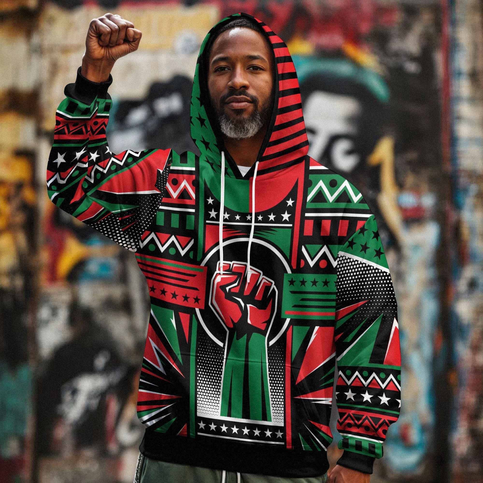 Power Fist And Patterns In Pan African Colors All-over Hoodie