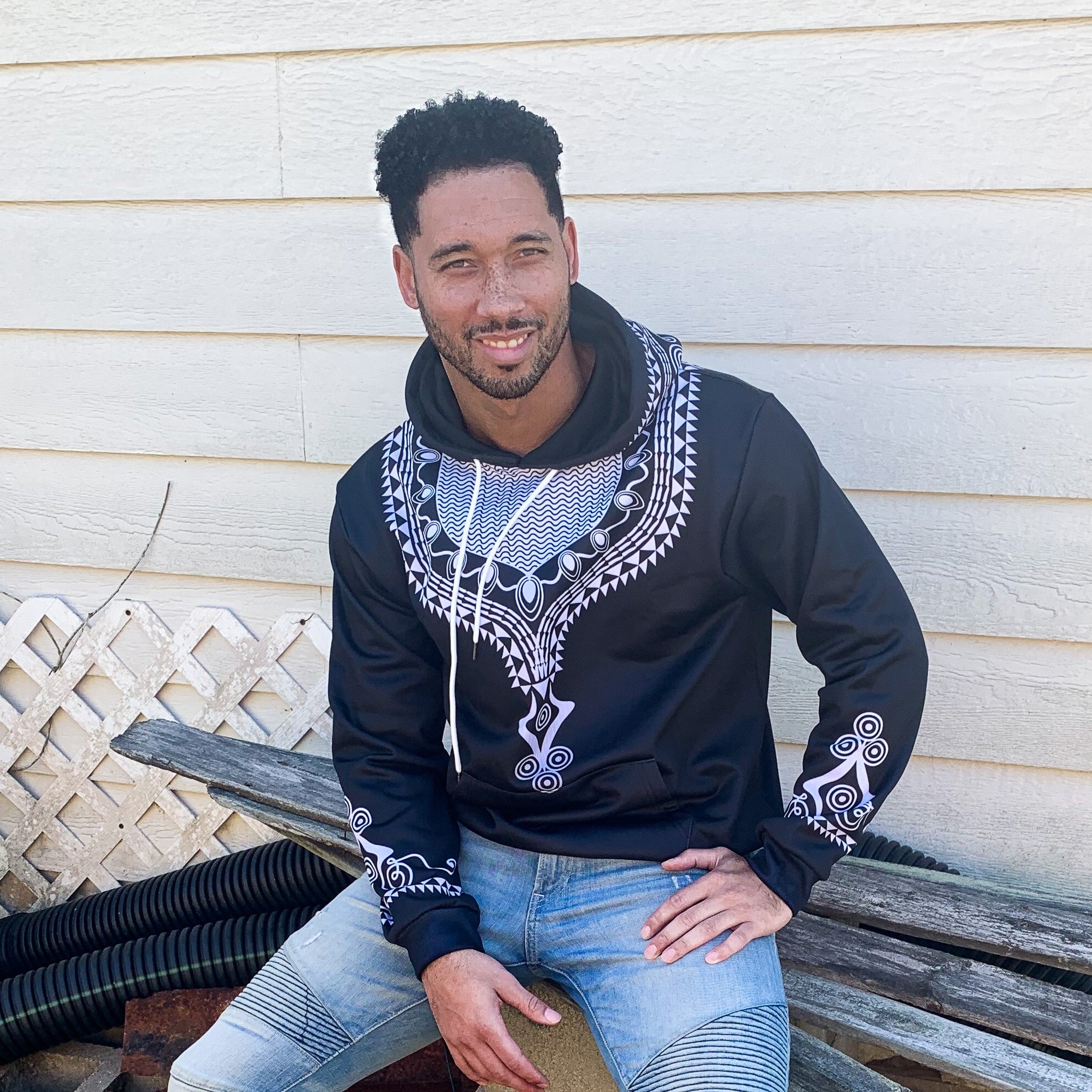 Printed Dashiki Color Black All-over Hoodie